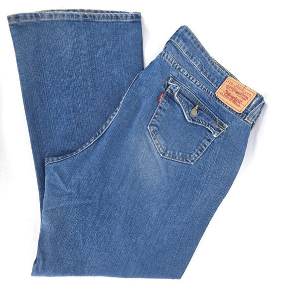 Levi's 542 Wide Leg Bootcut Jeans Womens 24M Distressed Y2K Denim Faded Whiskers - Picture 1 of 16